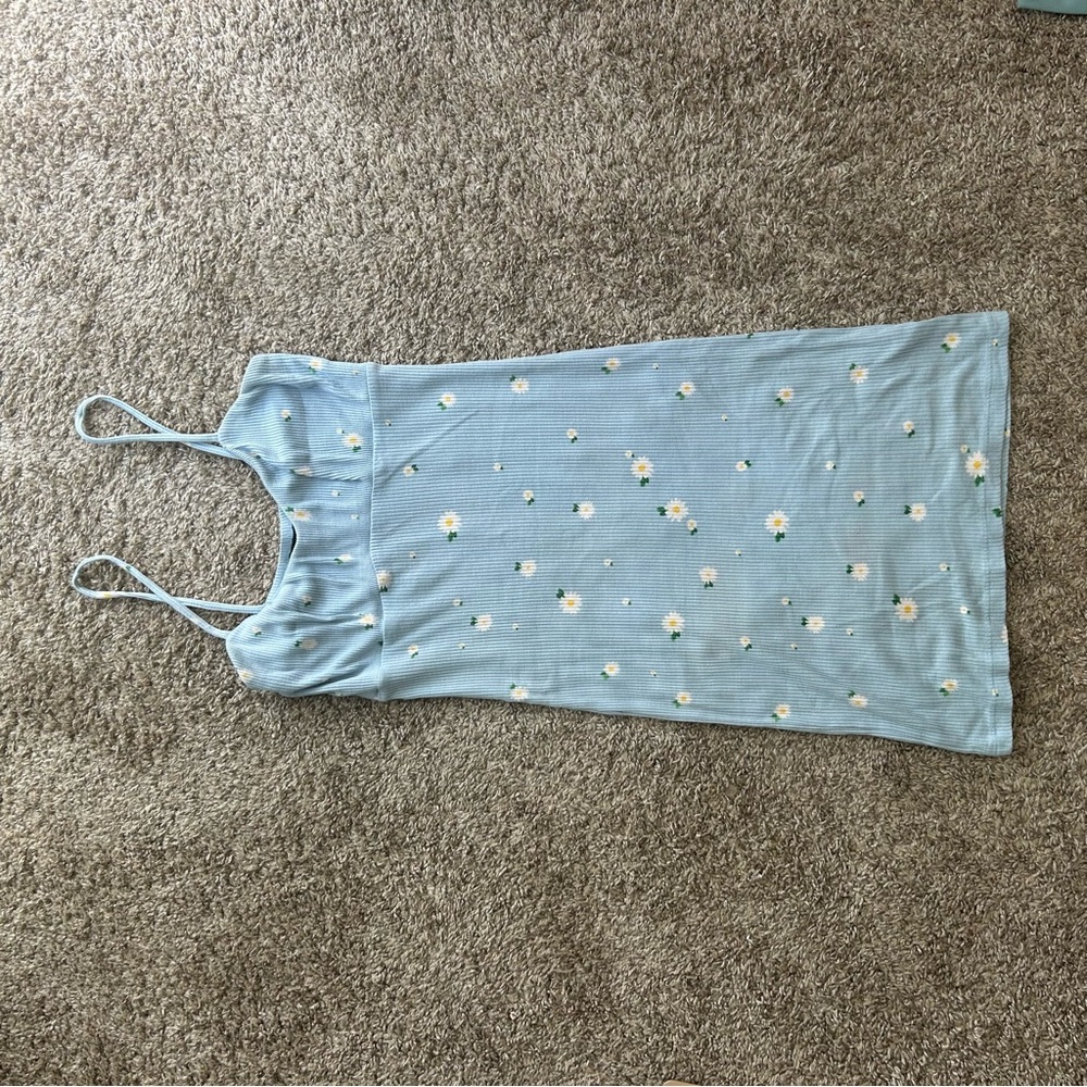 Light Blue Daisy Print Ribbed Mini Dress - Picture 8 of 12